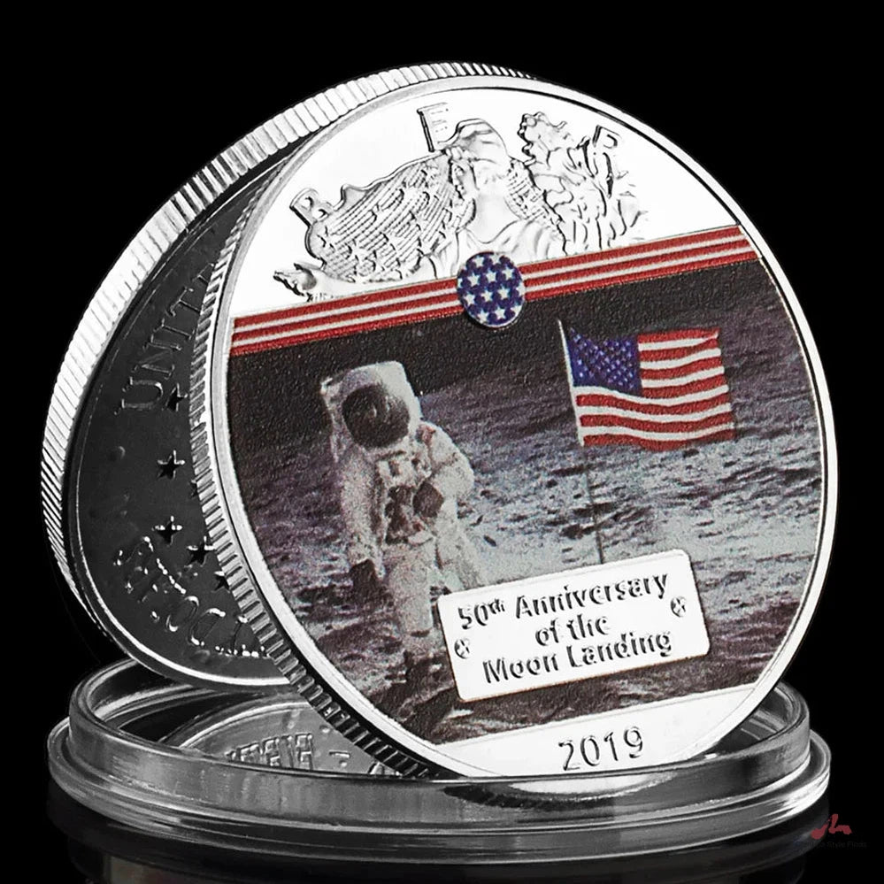 50th Anniversary of The Moon Landing 2019 Astronaut Us Flag Collectible Coin - even toning, sharp lines, and soft luster