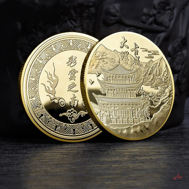 Dali Ancient Town China Souvenir Collectible Coin - pagodas, mountains, and calligraphy