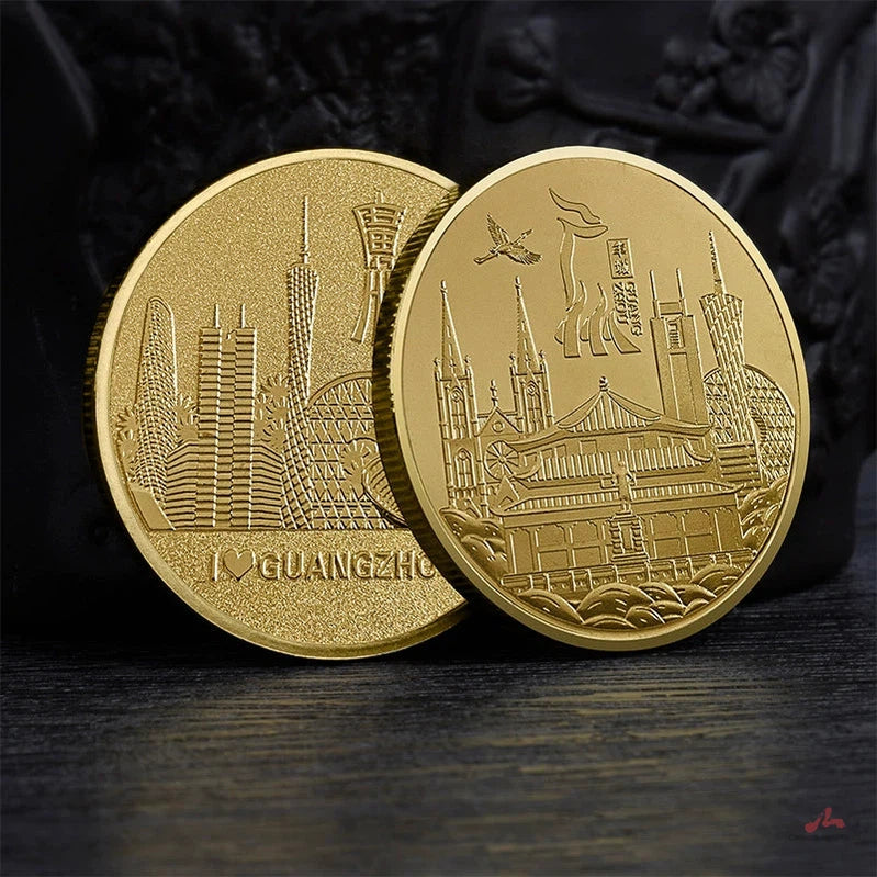 Canton Tower Guangzhou China Souvenir Collectible Coin - skyscrapers, cathedral, and relief