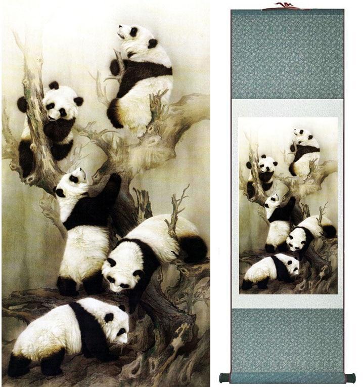 Pandas Chinese Scroll Painting – Silk Wall Art – Tree - Chinese style scroll wall art