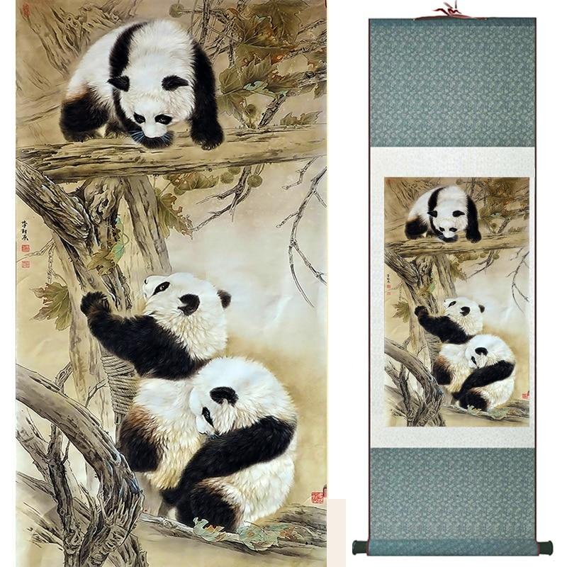 Tree Chinese panda painting on silk