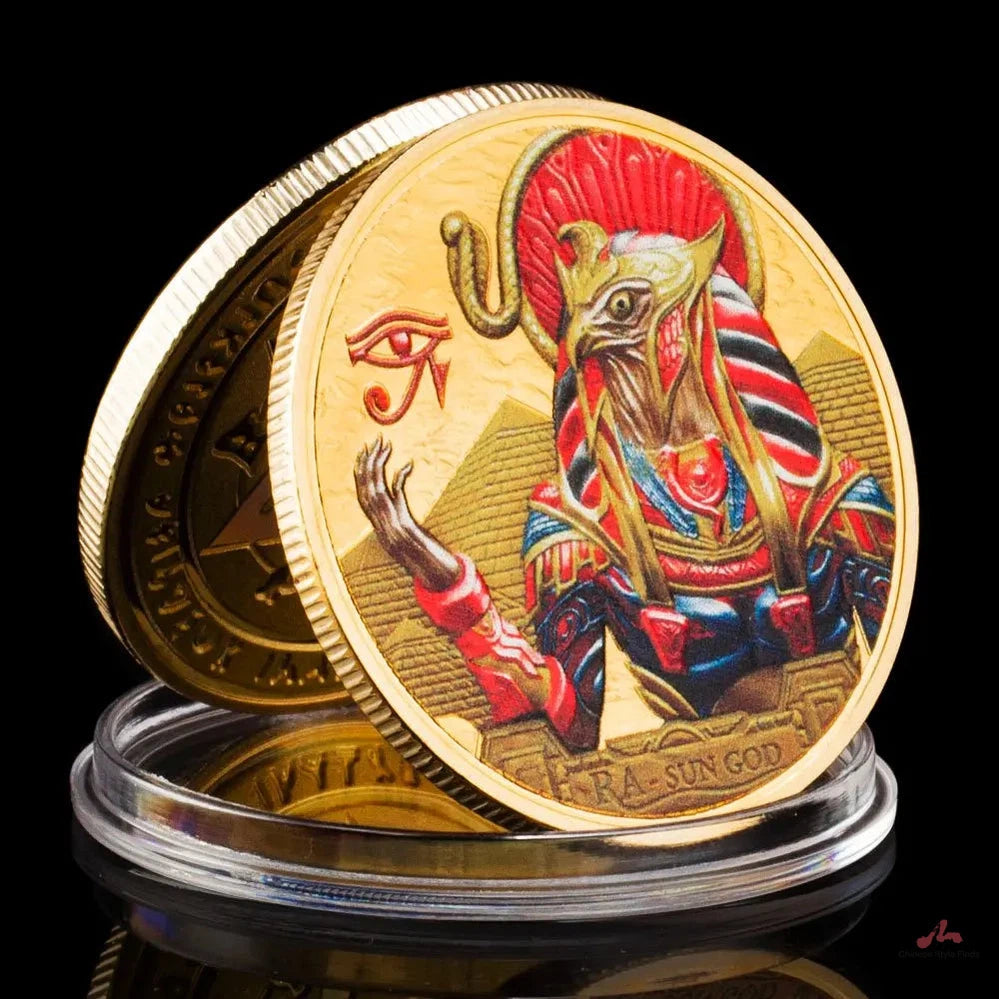 Egyptian Mythology The Eye of Horus Ra Sun God Pyramids Collectible Coin - fine detail, deep strike, and sharp lines