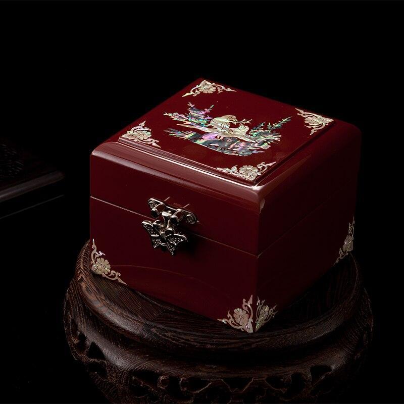 Handmade Abalone Shell Mosaic Jewelry Box Lacquer Ware Storage – Floral Corner Inlay Butterfly Clasp - Chinese style jewel...