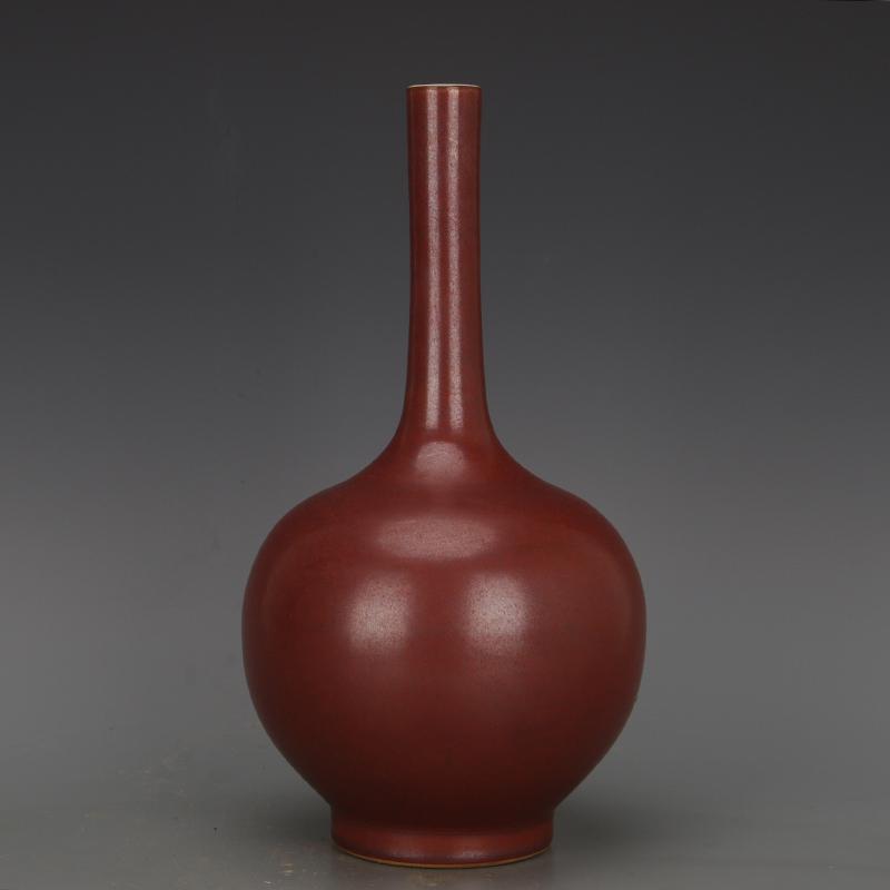 Jingdezhen Porcelain Vase – Red Suantou Flower – Long Neck Oxblood - Chinese style vase wall art