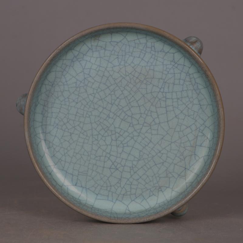 Song Dynasty Ru Kiln Plate Celadon Three Legs Antique Home – Crackle Glaze Brown Rim - Chinese style plate wall art