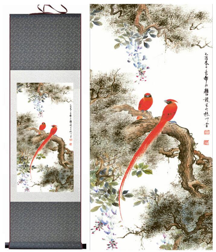 Birds and flower art painting Home Office Decoration Chinese scroll painting flower art painting Chinese painting
