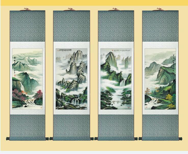 Chinese Scroll Painting 4pcs/lot Shanshui painting Traditional people painting Chinese scroll painting landscape art painting home decoration painting