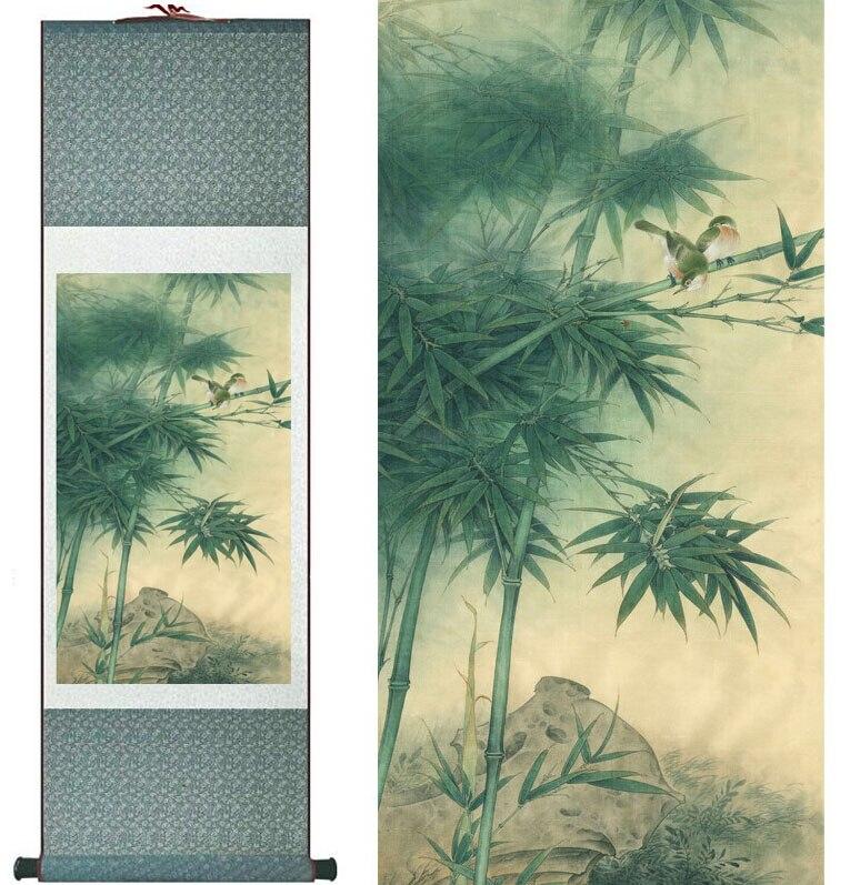 Chinese Scroll Painting Bamboo Painting Home Office Decoration Chinese scroll painting birds painting bamboo and Birds painting