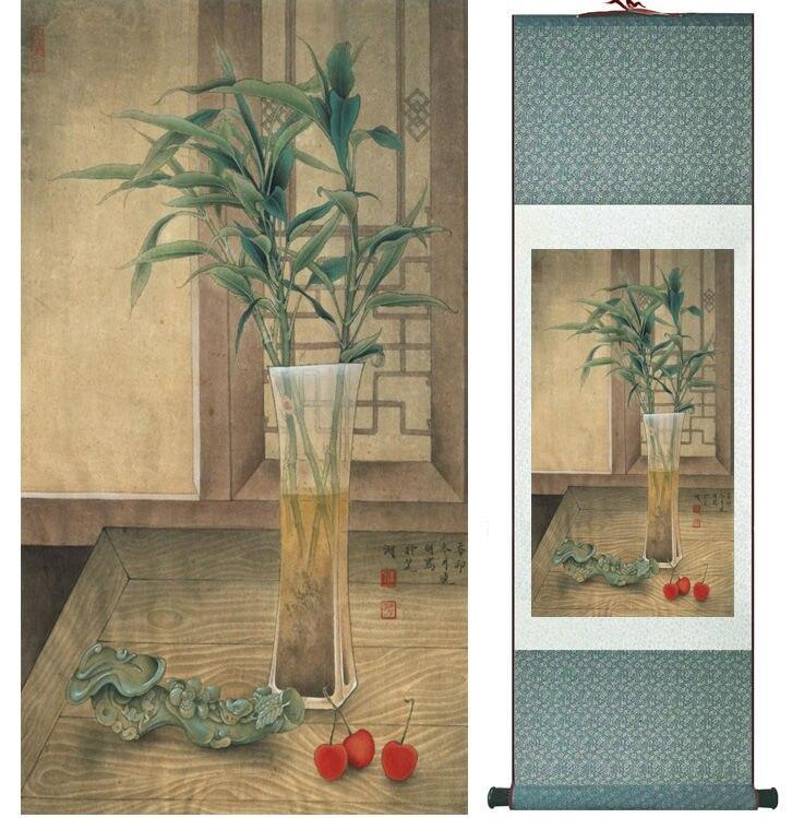 Chinese Scroll Painting Bamboo in the bottle painting Chinese wash painting home 0ffice decoration
