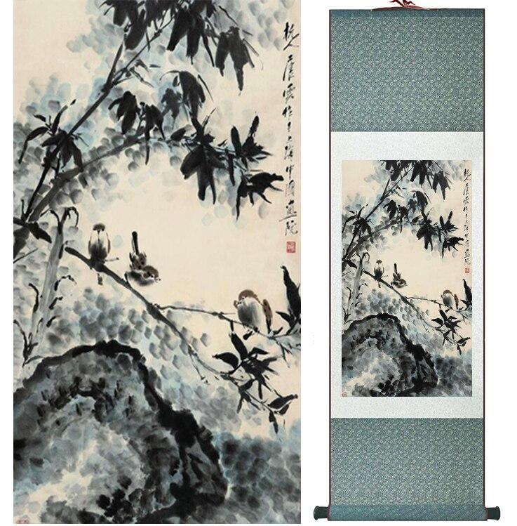 Chinese Scroll Painting Bamboo painting Chiense characters and Flower painting Home Office Decoration Chinese scroll painting
