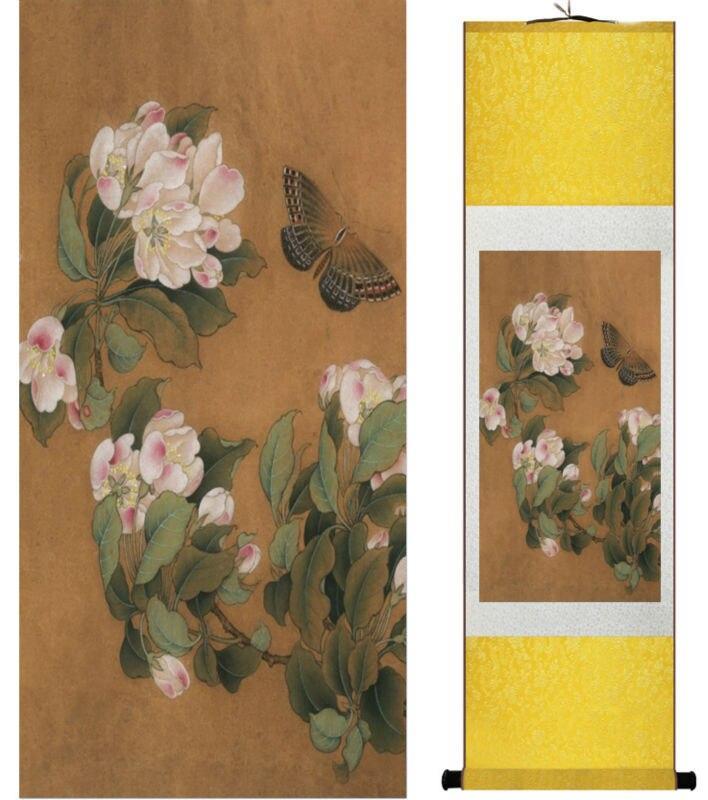 Chinese Scroll Painting Begonia flowers and butterfly painting Chinese traditional art painting home decoration paintings