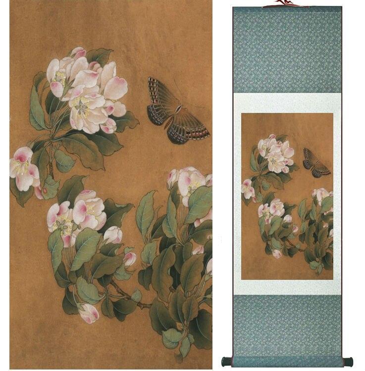Chinese Scroll Painting Begonia flowers and butterfly painting Chinese traditional art painting home decoration paintings