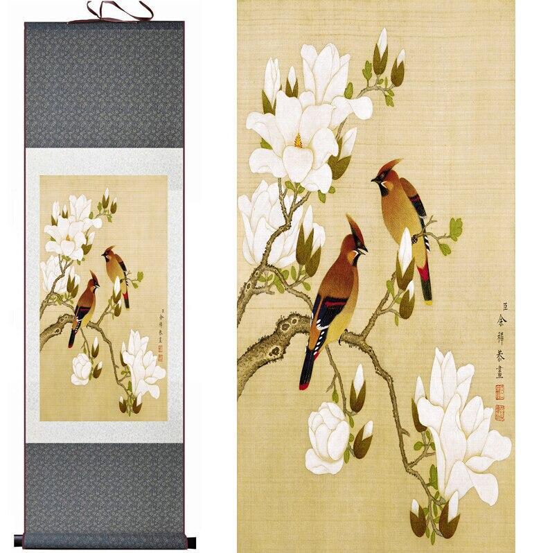 Chinese Scroll Painting Birds and White flowers Painting Home Office Decoration Chinese scroll painting flower painting birds painting