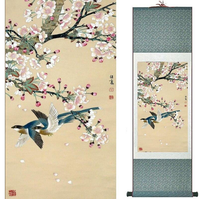Chinese Scroll Painting Birds and flower Painting Home Office Decoration Chinese scroll painting birds painting Spring pictures painting