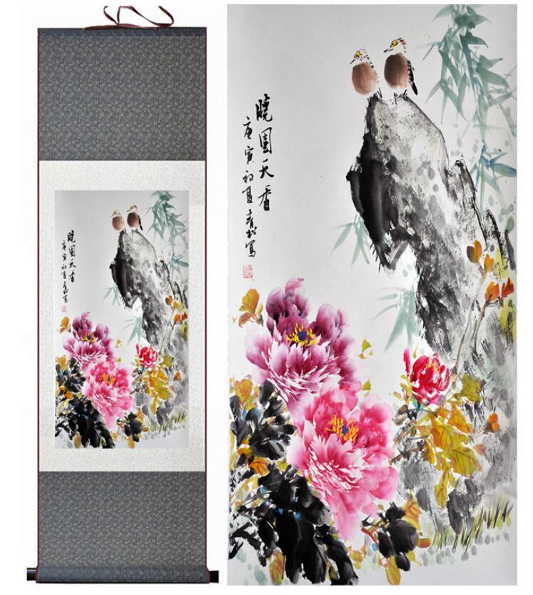 Chinese Scroll Painting Birds and flower painting Home Office Decoration Chinese scroll painting flower art Chinese painting