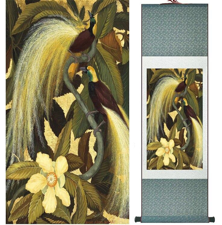 Chinese Scroll Painting Birds and flower painting Home Office Decoration Chinese scroll painting traditional birds and flower painting