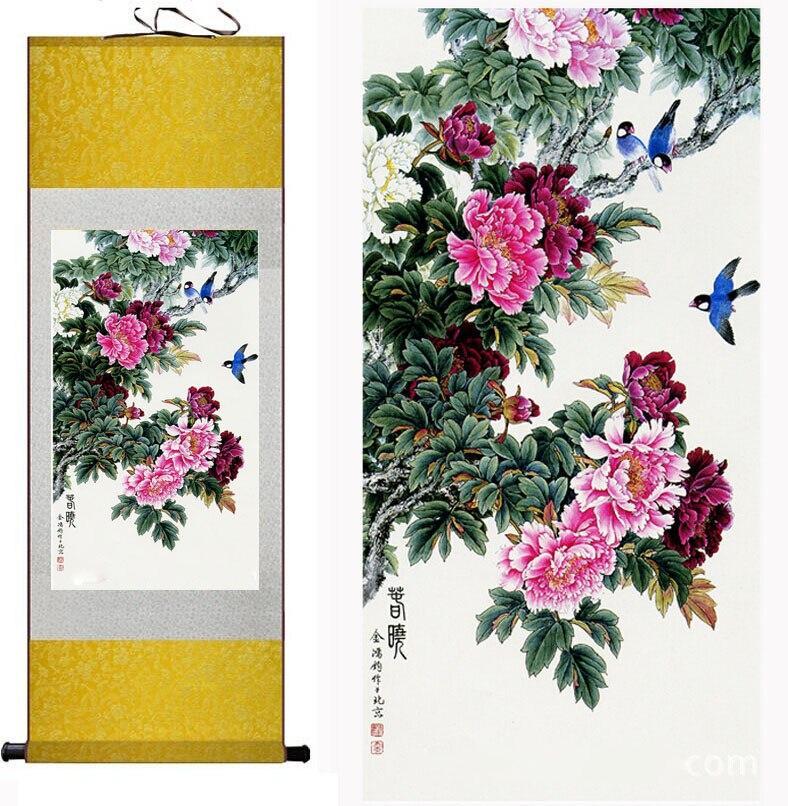 Chinese Scroll Painting Birds and flower painting silk scroll painting traditional birds and flower painting Chinese birds