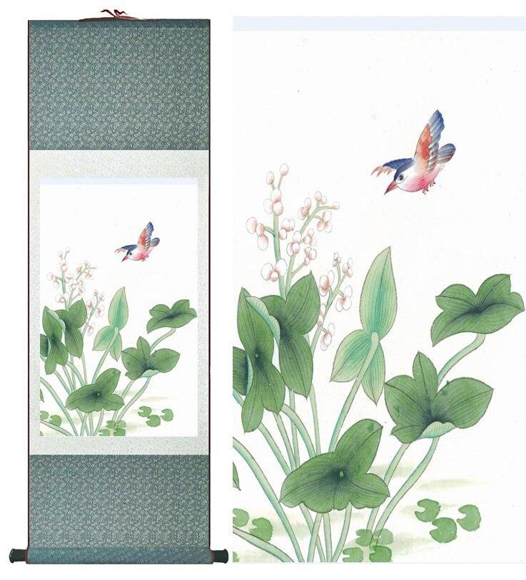 Chinese Scroll Painting Birds and flower painting silk scroll painting traditional birds and flower painting Chinese painting