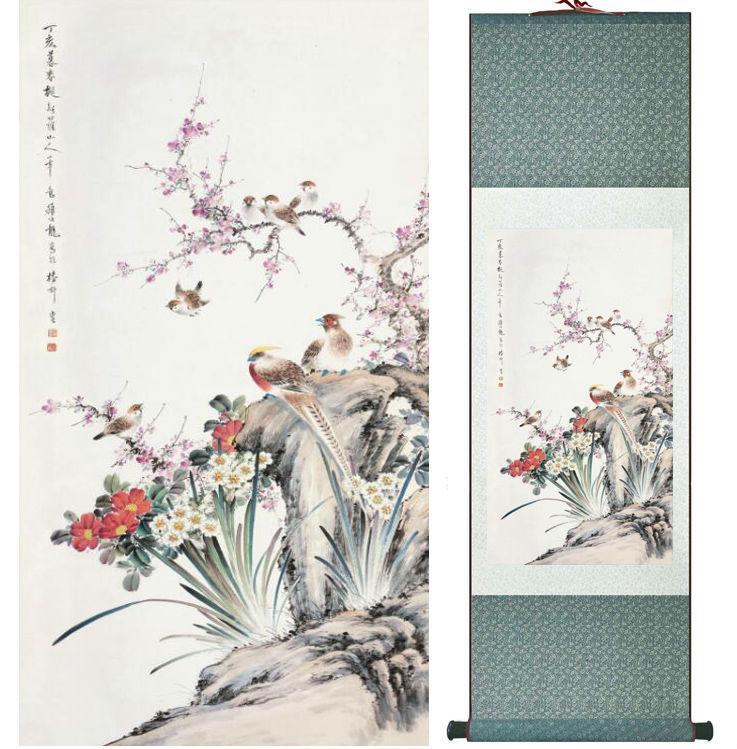 Chinese Scroll Painting Birds and flowers painting home office decoration painting living room painting