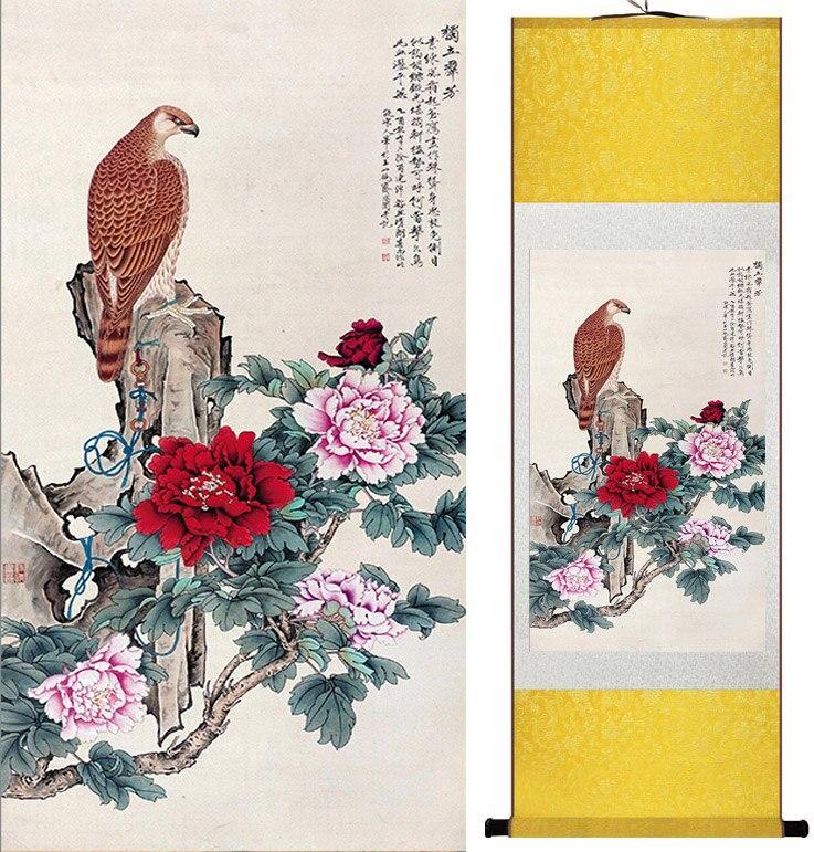 Chinese Scroll Painting Birds and peony flower painting Home Office Decoration Chinese scroll painting peony flower painting