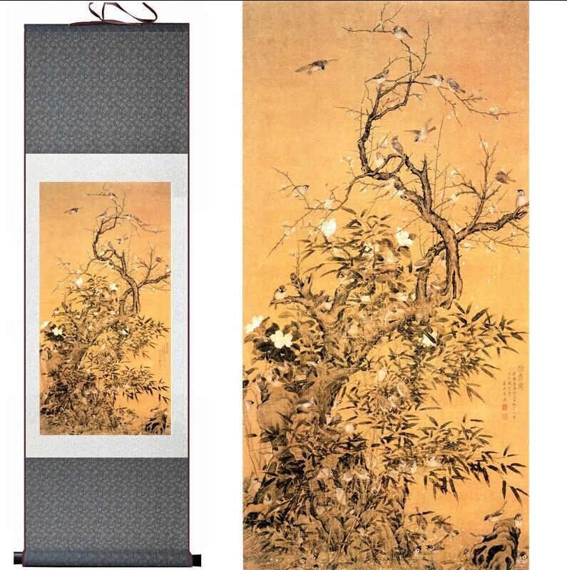 Chinese Scroll Painting Birds on the tree Painting Home Office Decoration Chinese scroll painting birds painting birds and flower painting