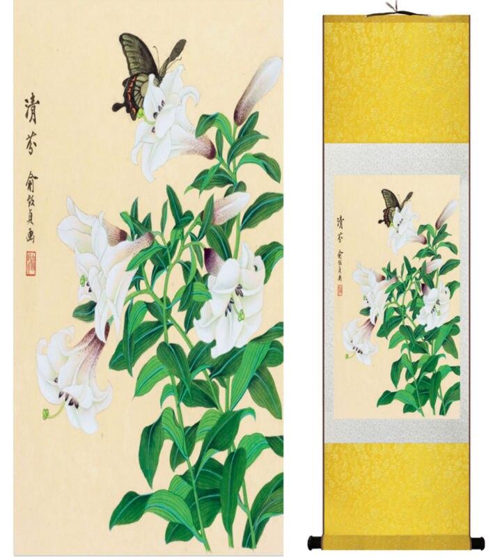 Chinese Scroll Painting Butterfly and flower painting Chinese wash painting home decoration painting Chinese traditional art painting