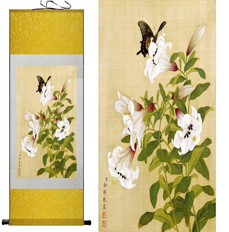 Chinese Scroll Painting Butterfly and flowers Painting Home Office Decoration Chinese scroll painting birds painting flower painting