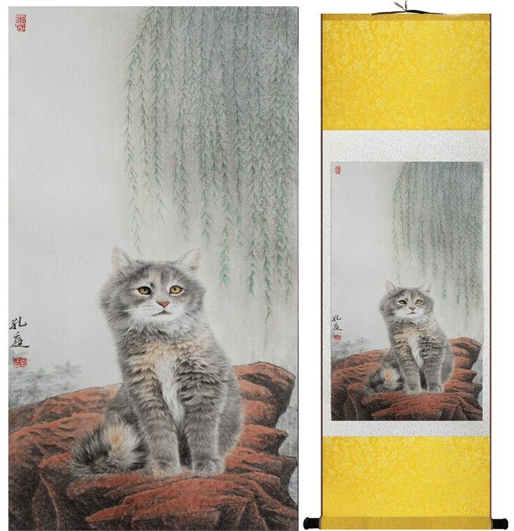 Chinese Scroll Painting Cat painting Home Office Decoration Chinese scroll painting Cute Cat picture