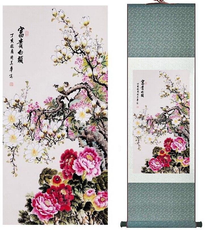 Chinese Scroll Painting Chinese Art Painting Home Office Decoration Chinese painting Peony flowers painting