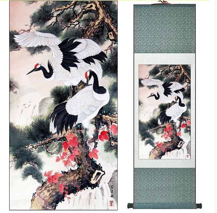 Chinese Scroll Painting Chinese Art Painting Home Office Decoration Chinese painting cranes with pine trees painting
