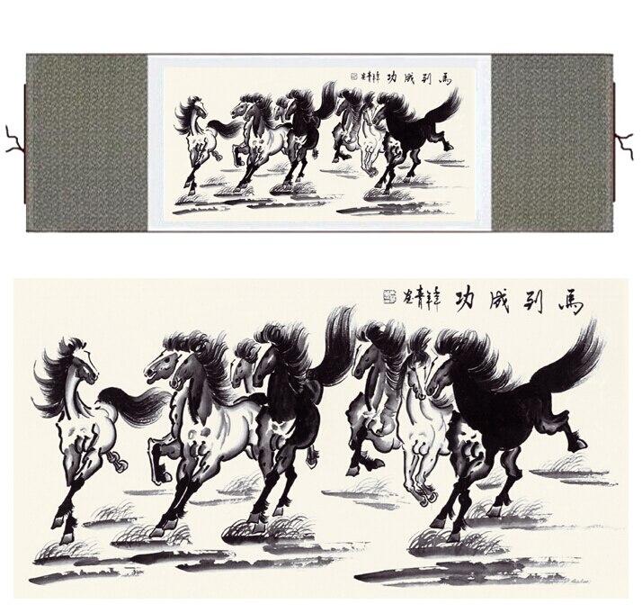 Chinese Scroll Painting Chinese Horse silk painting Horse art painting Silk scroll art painting Horse picture