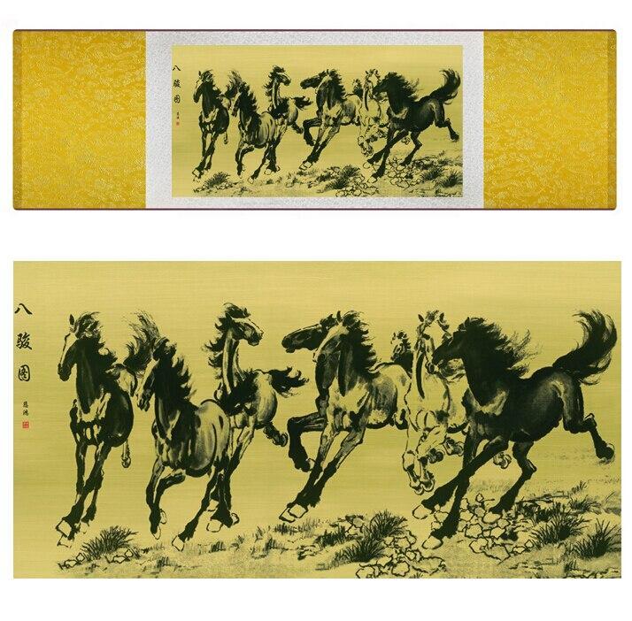 Chinese Scroll Painting Chinese Horse silk painting Horse art painting Silk scroll art painting eight horse painting