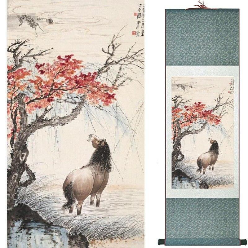 Chinese Scroll Painting Chinese Horse silk painting Horse art painting Silk scroll art painting eight horse painting
