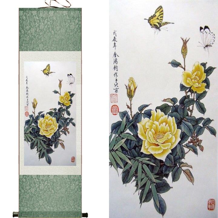 Chinese Scroll Painting Chinese art painting buttlefly and flowers traditional art painting