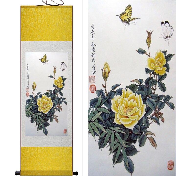 Chinese Scroll Painting Chinese art painting buttlefly and flowers traditional art painting