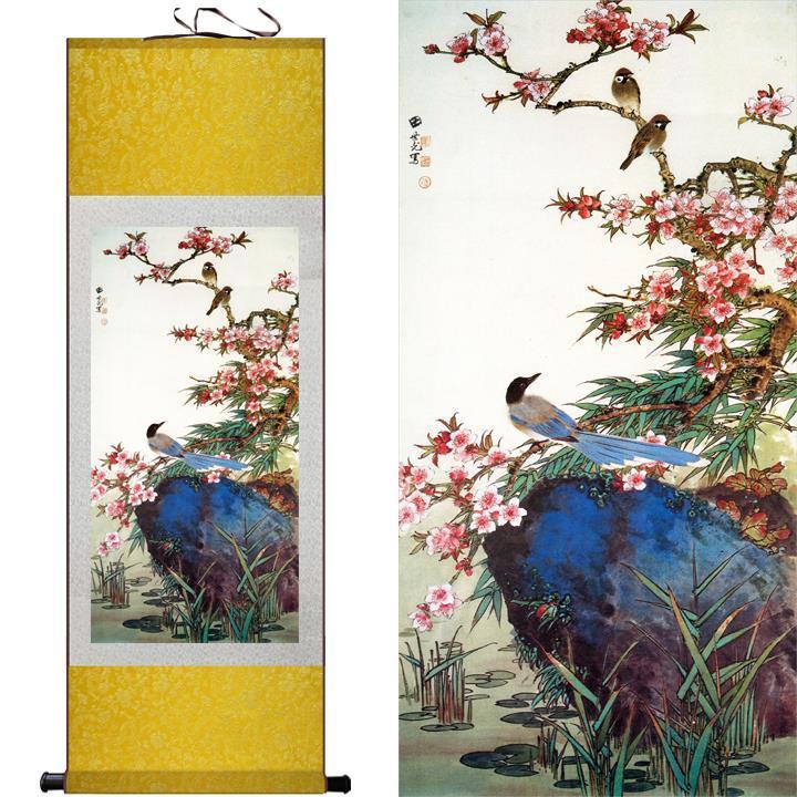 Chinese Scroll Painting Chinese traditional silk painting scroll art painting Chinese birds and flower paintings painting