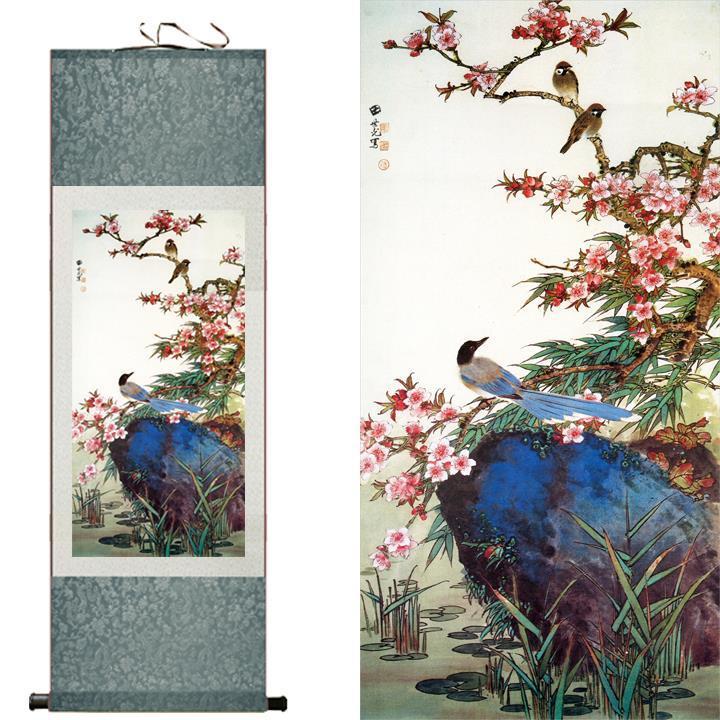Chinese Scroll Painting Chinese traditional silk painting scroll art painting Chinese birds and flower paintings painting