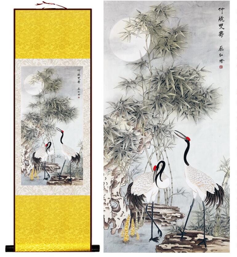 Chinese Scroll Painting Crane painting Chinese Art Painting Home Office Decoration Chinese scroll painting crane painting