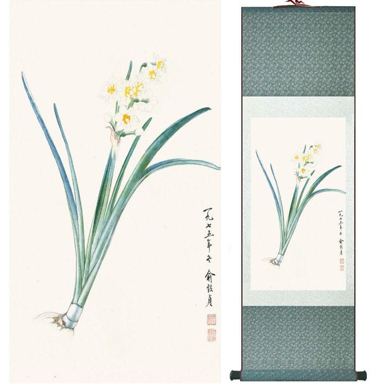 Chinese Scroll Painting Daffodil painting Chinese wash painting home decoration painting Chinese traditional art panting