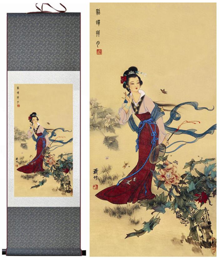 Chinese Scroll Painting Diao Chan Bai yue painting Traditional Chinese pretty girls painting Home Office Decoration beautifull women painting