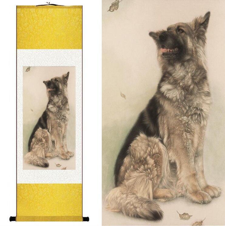 Chinese Scroll Painting Dog silk art painting Chinese Art Painting Home Office Decoration Chinese dog painting Chinese ink painting