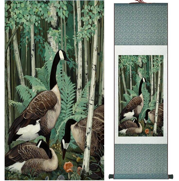 Chinese Scroll Painting Ducks painting Home Office Decoration Chinese scroll painting traditional birds and flower painting