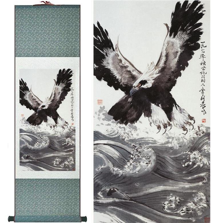 Chinese Scroll Painting Eagle art painting Home Office Decoration Chinese eagle painting eagle silk scroll picture painting