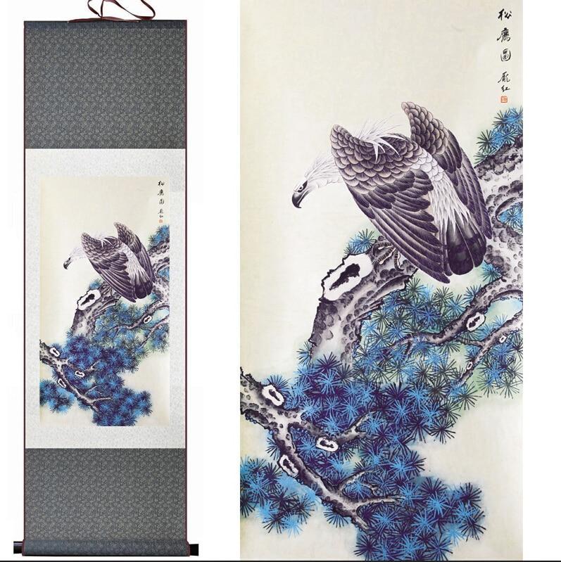 Chinese Scroll Painting Eagle painting Home Office Decoration Chinese scroll painting eagle on Pine tree painting