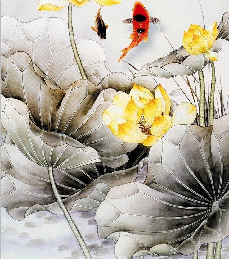 Chinese Scroll Painting Fish and flowers traditional Chinese Art Painting Home Office Decoration Chinese painting