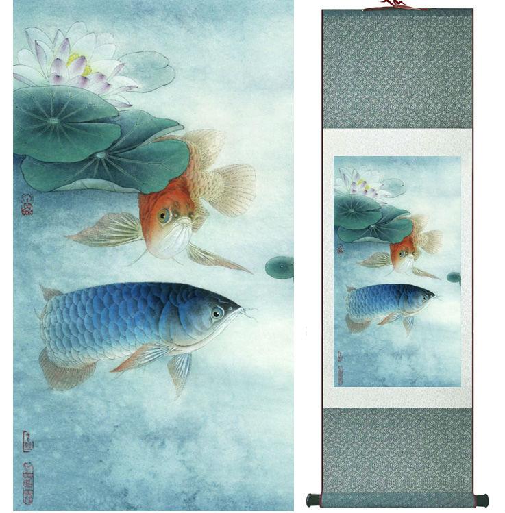 Chinese Scroll Painting Fish in the water painting Chinese wash painting home decoration painting Chinese traditional art panting