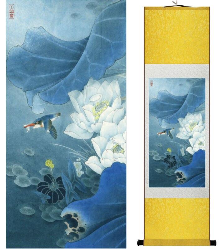 Chinese Scroll Painting Flower and birds silk scroll painting traditional birds and flower painting Chinese wash painting home decoration