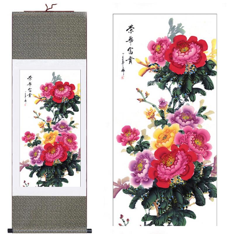Chinese Scroll Painting Flower painting Rich and Happiness traditional Chinese Art Painting Home Office Decoration Chinese painting