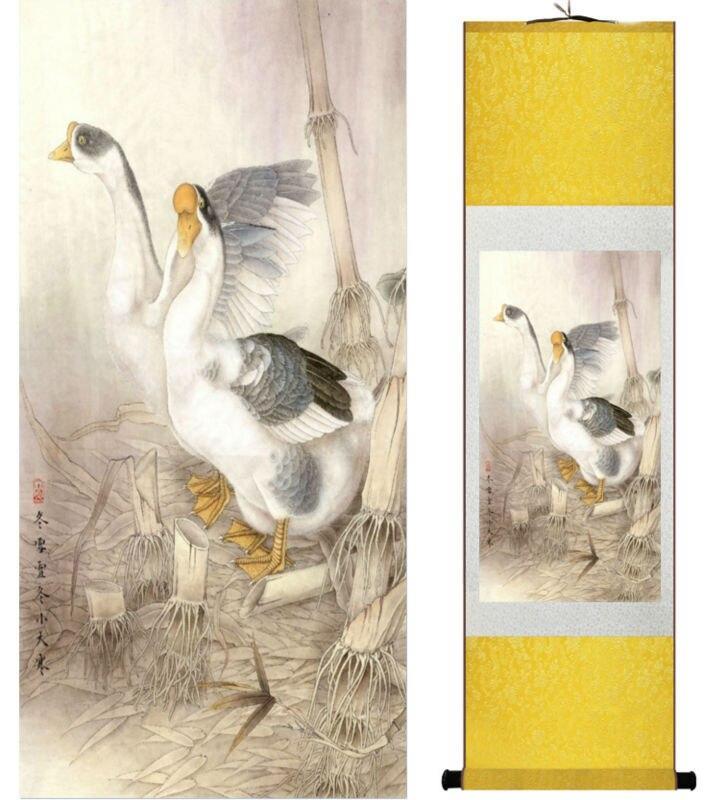 Chinese Scroll Painting Goose painting Chinese wash painting home office decoration painting