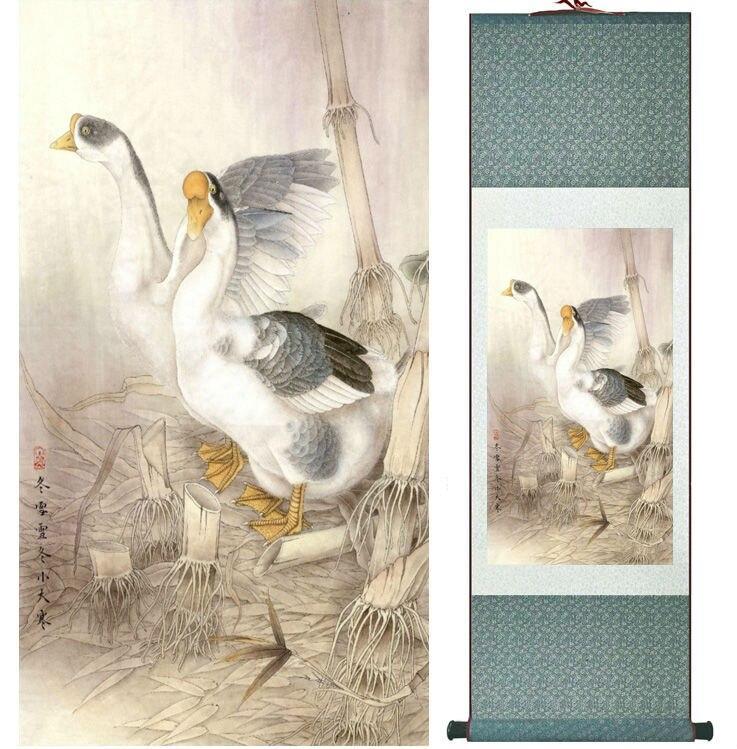 Chinese Scroll Painting Goose painting Chinese wash painting home office decoration painting